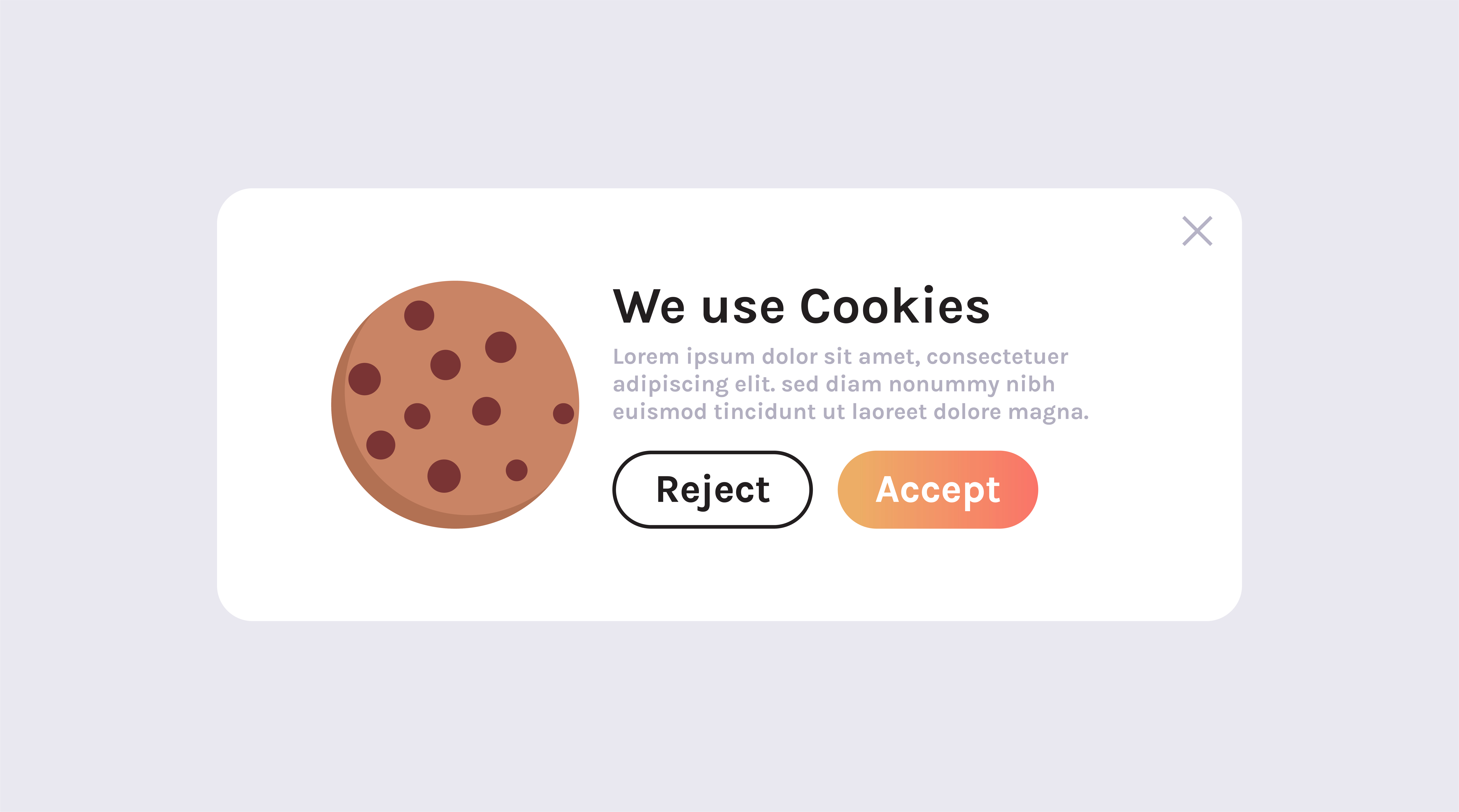 Example of a cookie consent popup with accept and reject buttons