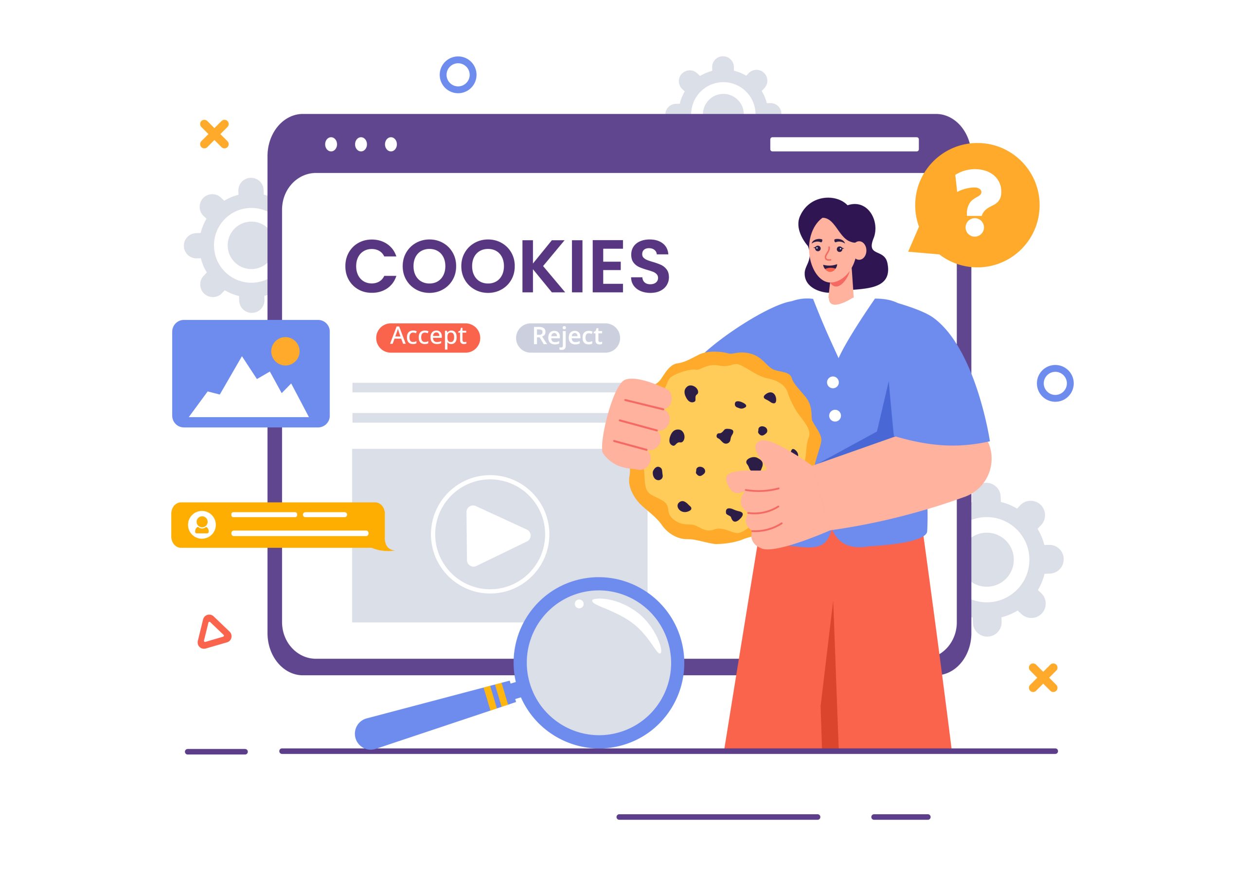Woman interacting with cookie consent accept and reject banner