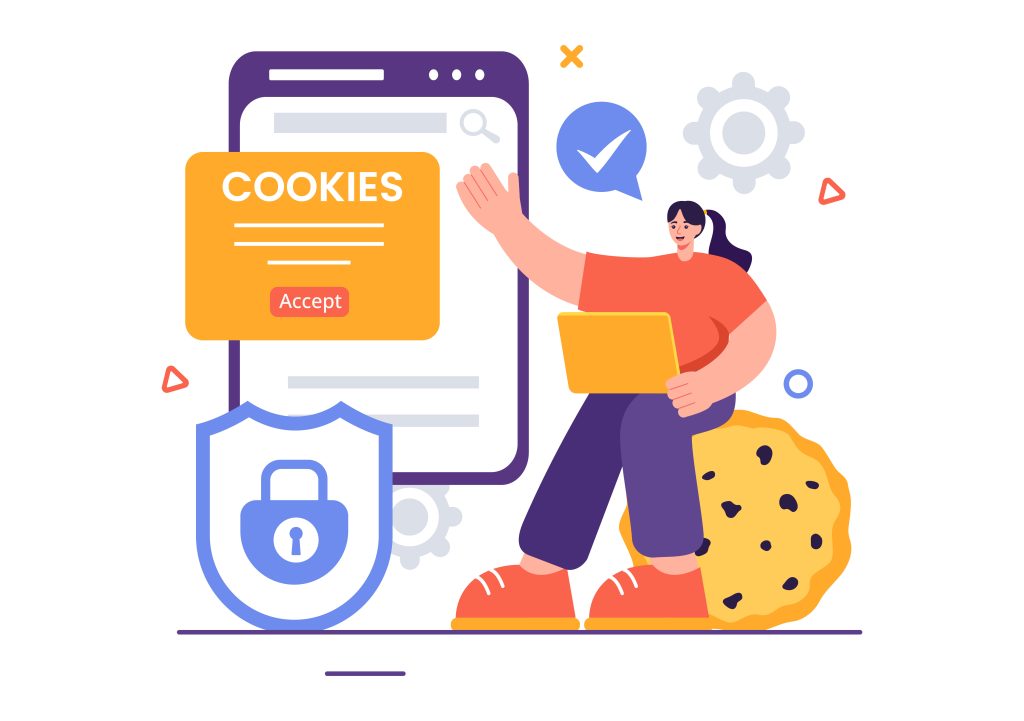 Cookie consent and privacy shield illustration on laptop