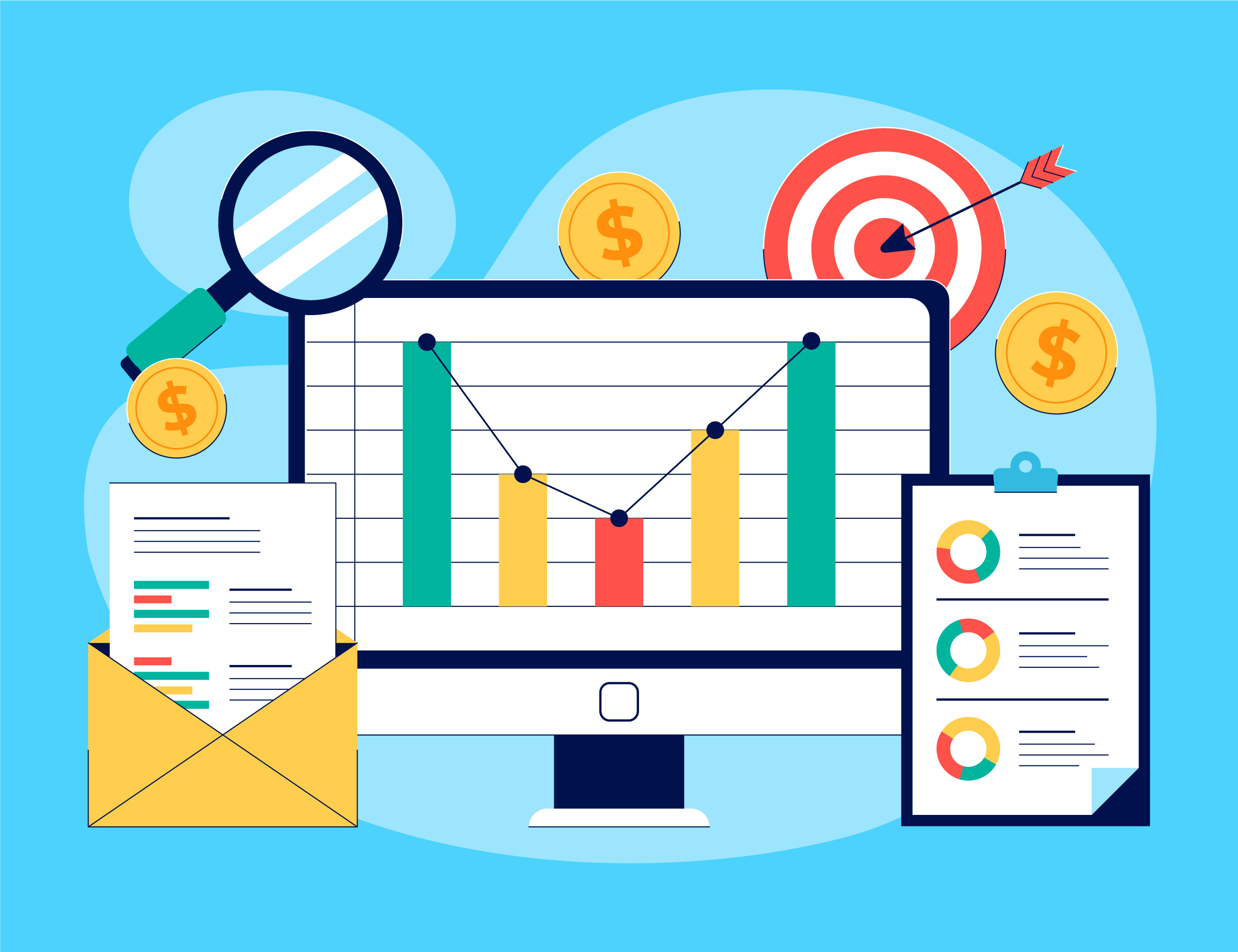 How to measure marketing ROI — visualization with target, monitor and coins